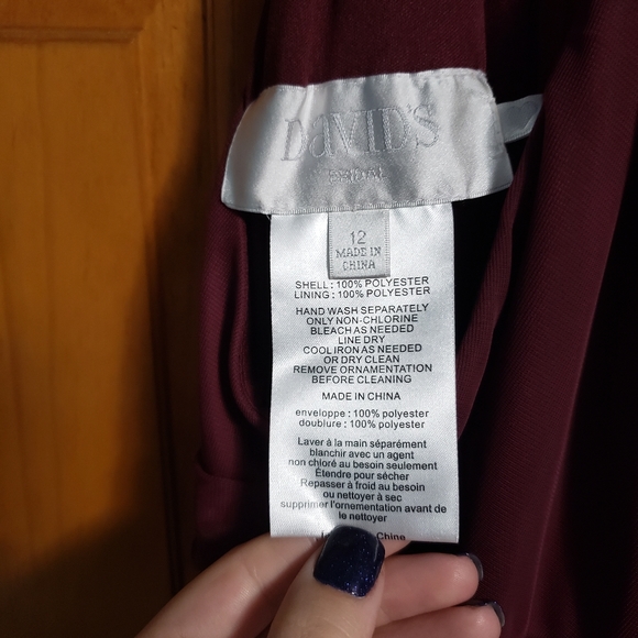 David's Bridal Mesh Wine Bridesmaid's Dress - Picture 2 of 7